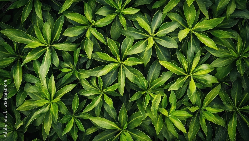 Fototapeta premium Close-up view of vibrant green leaves, dense foliage background, nature texture