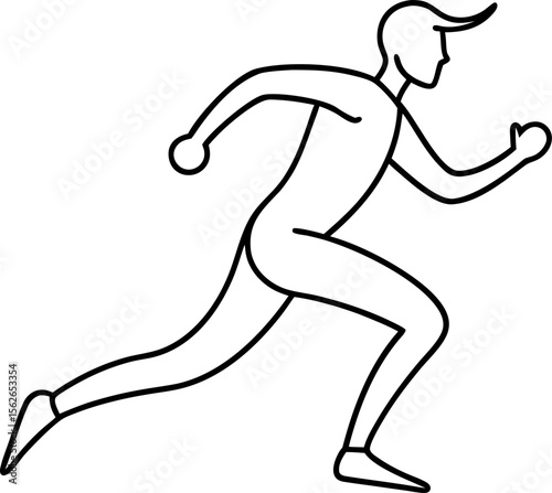 Continuous line art of a person running (dynamic silhouette) with white background.