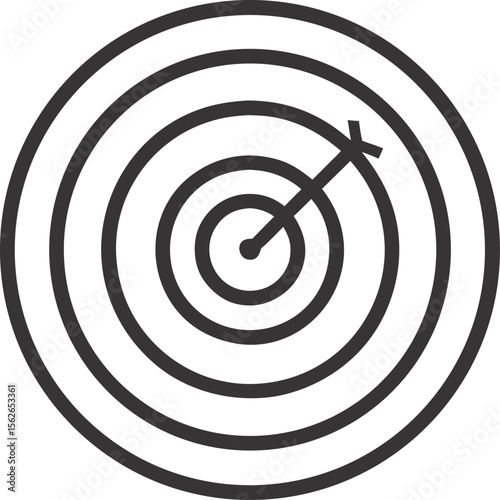 Minimalist line art for "target" or "goal" (concentric circles with bullseye) with white background.