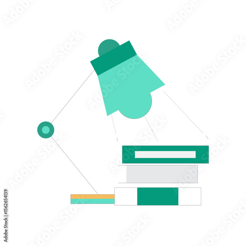 Simple illustration of a lamp illuminating a stack of books suitable for educational or creative themes