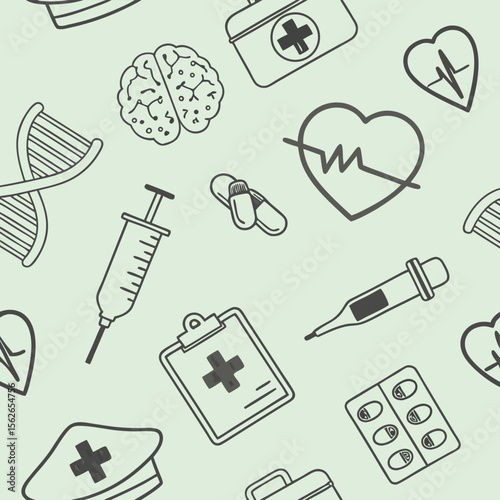 Medical seamless pattern healthcare icons line art minimal style