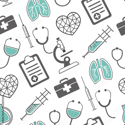 Medical seamless pattern healthcare icons teal and gray design