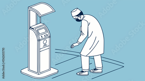 Muslim Man Performing Wudu (Ablution) at Modern Station for Prayer Preparation