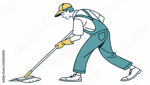 Professional Cleaning Service Worker Mopping Floor Flat Vector Illustration