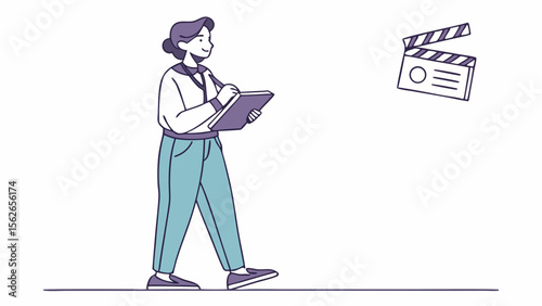 Filmmaker Planning Production. Woman Director with Clipboard and Clapperboard. Video Content Creation Concept.