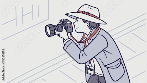 Journalist Photographer Capturing Moment with DSLR Camera Illustration