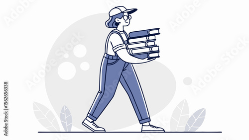 Person Carrying Stack of Books. Education, Learning, and Knowledge Concept. Flat Vector Illustration.