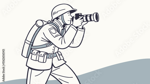Field Photographer in Military Attire with Camera Illustration