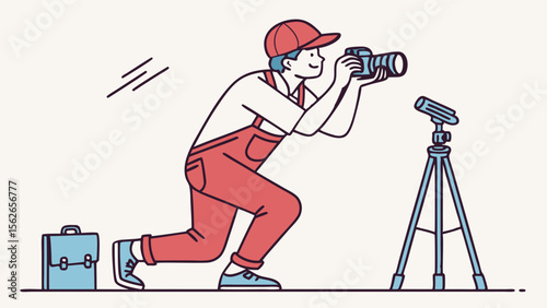 Photographer Taking Picture with Camera and Tripod Illustration