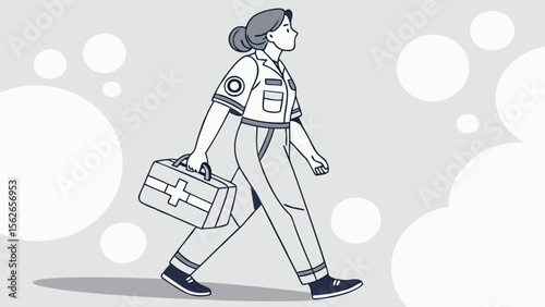 Healthcare Professional Walking with First Aid Kit. Medical Worker Illustration.
