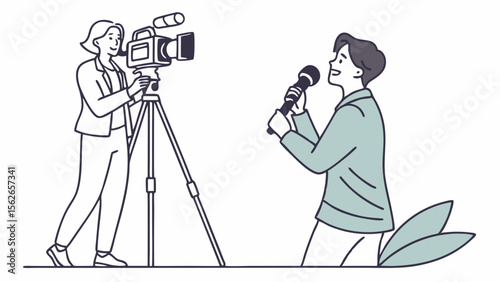 Videographer Recording Speaker with Microphone for Media Broadcast or Live Event