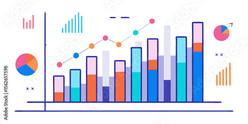 A diverse collection of data visualizations, including bar charts, line graphs, and pie charts, illustrating data analysis and business growth.