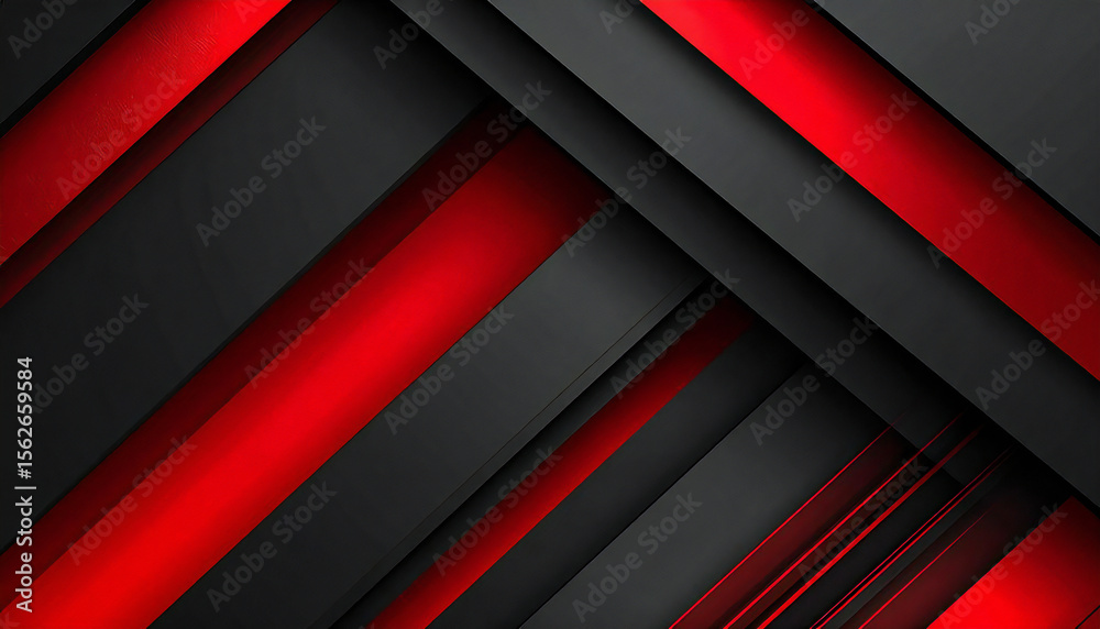 Fototapeta premium 黒と赤の幾何学の物体がある空間。3D。立体的なブロックスタイル。Space with black and red geometric objects. 3D. Three-dimensional block style.