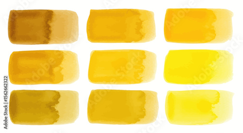 Collection of Yellow Watercolor Swatches Displaying Various Shades and Hues