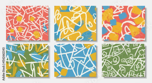 Colorful Abstract Geometric Patterns with Bold Shapes and Lines in Various