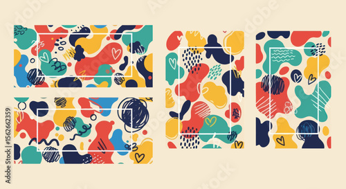 Colorful Abstract Patterns with Geometric Shapes and Playful Design Elements