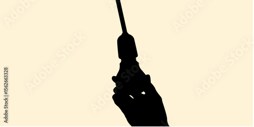 Silhouette of hand hanging bulb lamp concept design. Icon of light electric installation. Vector illustration.