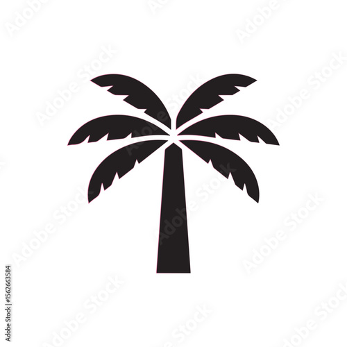 Simple black silhouette of a palm tree with a white background