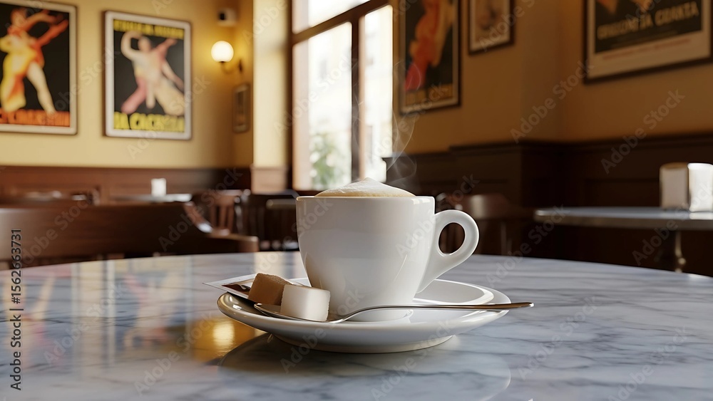 Fototapeta premium Espresso Coffee in Elegant Café Setting
