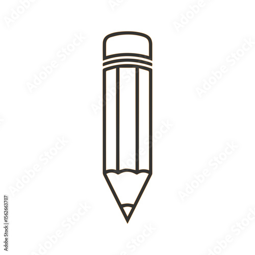 Simple line art icon of a classic pencil with a sharpened graphite tip