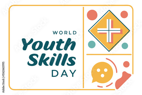 World Youth Skills Day Graphic with Text and Geometric Shapes