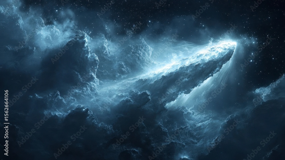Fototapeta premium Ethereal Cosmic Scene with Dramatic Clouds and Stellar Background