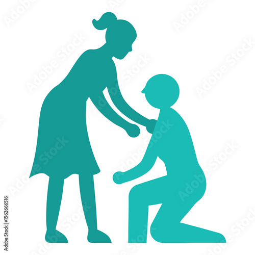Silhouette illustration of a woman providing care support and elderly people vector