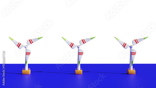 Wind turbine isolated on white background. Image 3D rendering.