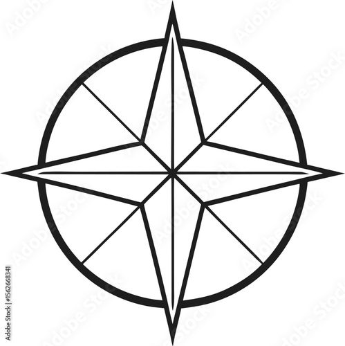 Outline of a compass rose with white background.