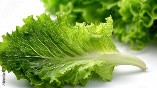 Fresh green lettuce leaves on a white background, with an enlarged inset revealing microscopic bacteria and germs crawling on the leaf surface, representing food safety risks in raw vegetables