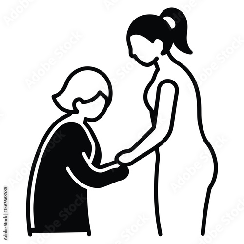 Silhouette illustration of a woman providing care support and elderly people vector