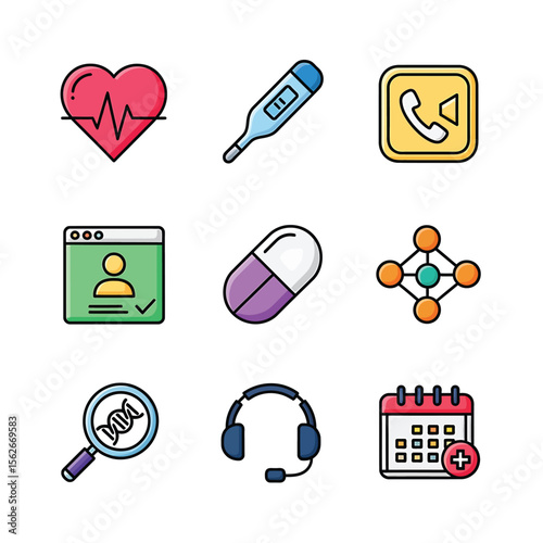 Health Icons Illustrate Medical Services, Representing Healthcare on a White Background, With Copy Space for Medical Concept