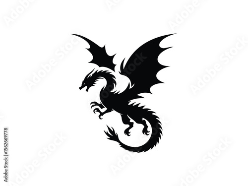 Legendary dragon outline. Monochrome vector silhouette. Sharp and elegant dragon design in black outline. Ideal for fantasy branding and tattoo references.