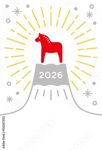 New Year's Cards-40　2026年、年賀状 午（うま・馬）の干支イラスト。 令和8年、年賀状テンプレート。和モダンなデザインの年賀状。