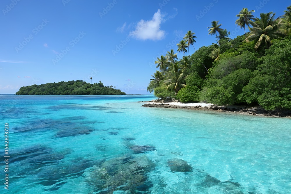 Fototapeta premium Stunning Tropical Island Paradise Crystal Clear Waters and Lush Greenery
