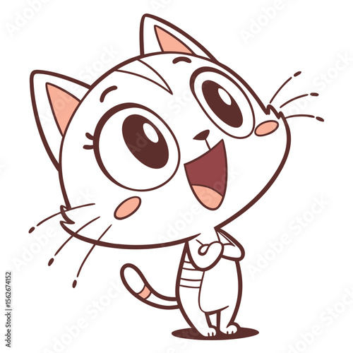 Cartoon cat character looking up with open mouth and crossed arms on white background animal