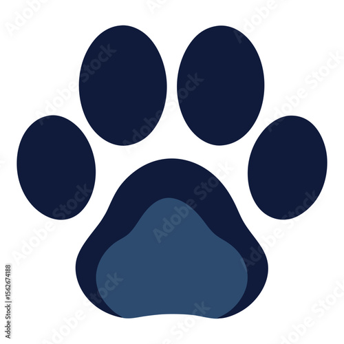 A dark blue paw print icon with a subtle shading, symbolizing pets, animals, or animal care.