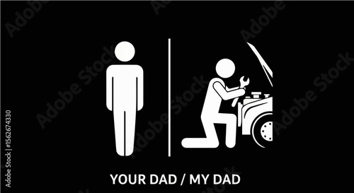 “Your Dad / My Dad” minimalist mechanic dad humor with wrench and car repair stick figure art