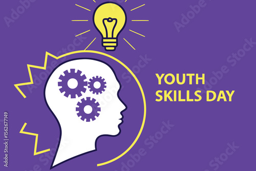 Youth Skills Day Illustration with Head Silhouette and Gears