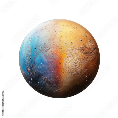 Colorful Abstract Planet with Rich Textures and Cosmic Elements in Space Environment