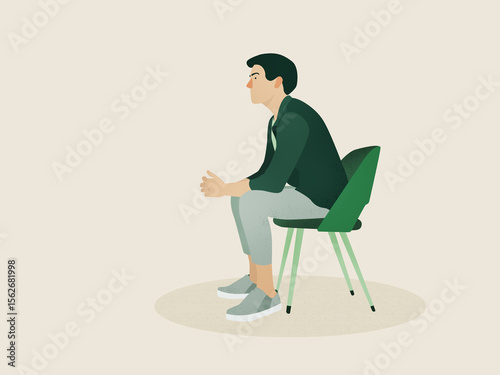 Pensive man sitting on chair and waiting
