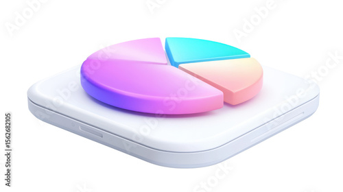 Colorful 3D Pie Chart on Smartphone Screen for Data Visualization in Business and Technology Contexts