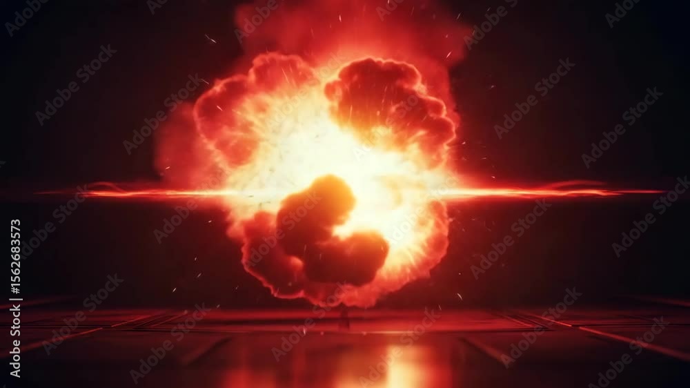 Explosion with flames and smoke in a dark background  