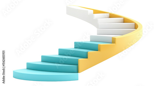 Modern Spiral Staircase with Colorful Steps in Bright Minimalist Style for Contemporary Interior Design