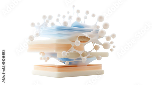 Abstract composition of layered shapes with fluid textures and dynamic organic forms in soft colors