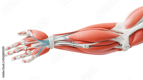 Anatomical Illustration of Human Arm Muscles and Tendons Highlighting Complex Structures and Functionality