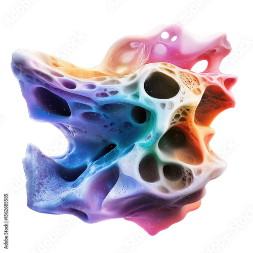 Abstract colorful organic shape with intricate texture and flowing forms on white background