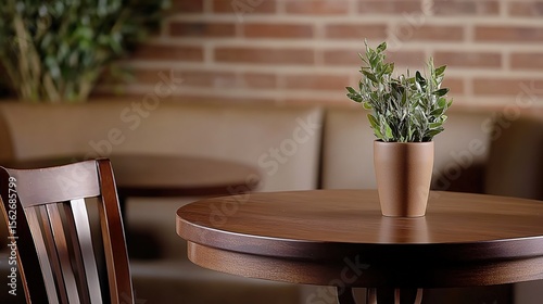 Cozy cafe table with plant decor in modern interior setting