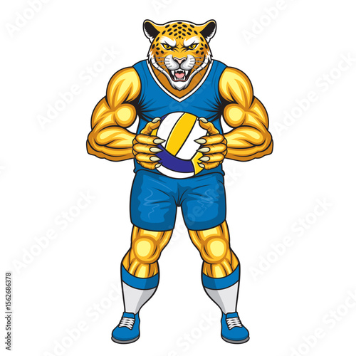 volleyball mascot jaguar vector illustration jaguar volleyball design