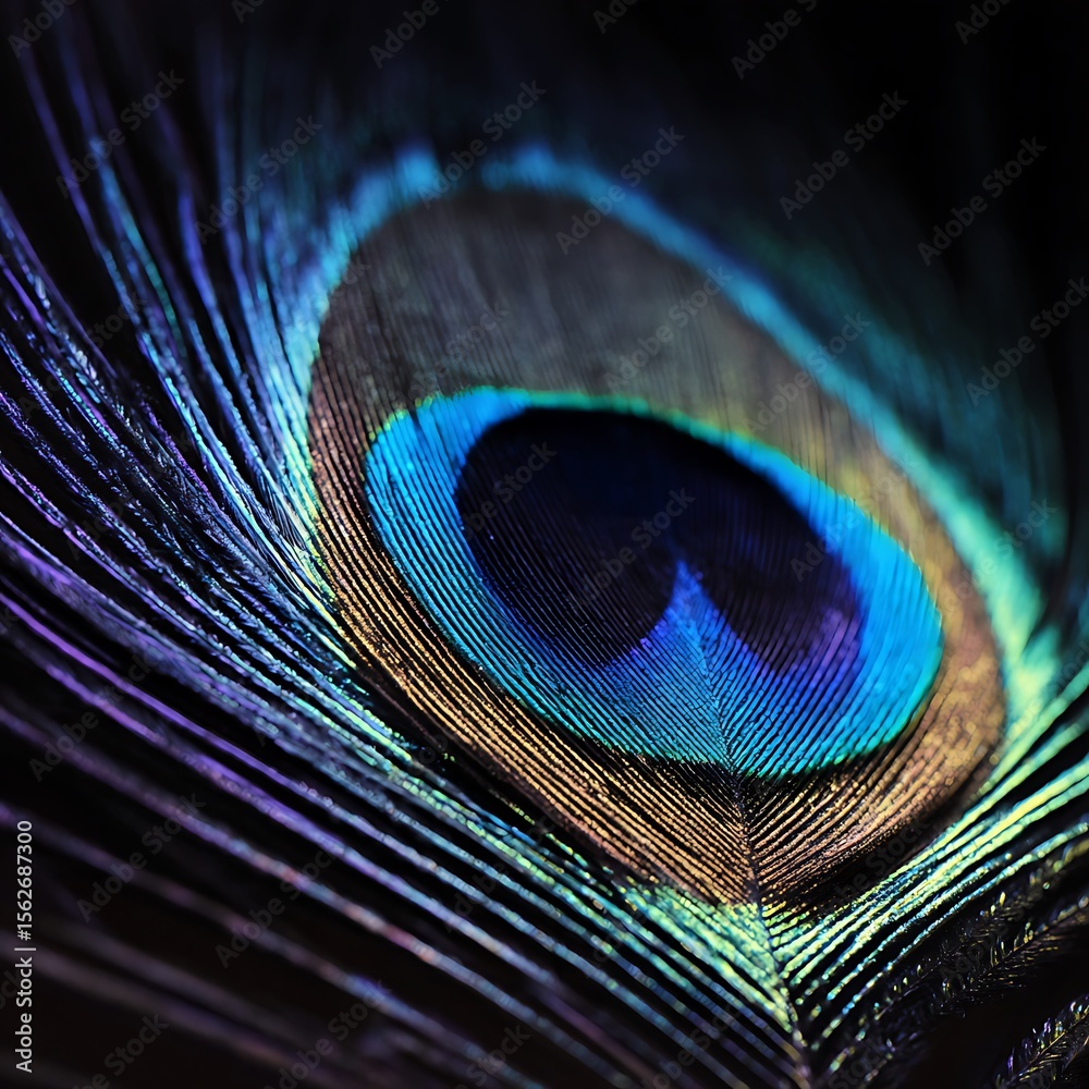 Fototapeta premium Peacock feather close-up, vibrant colors